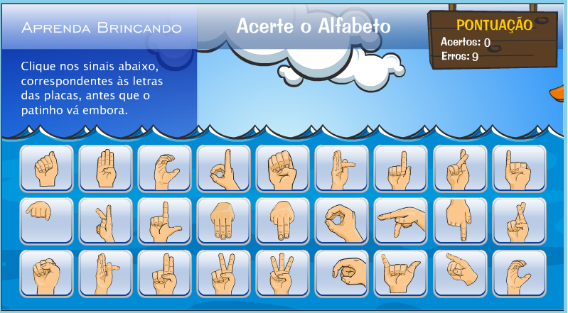 Jogo da forca Letras Libras.